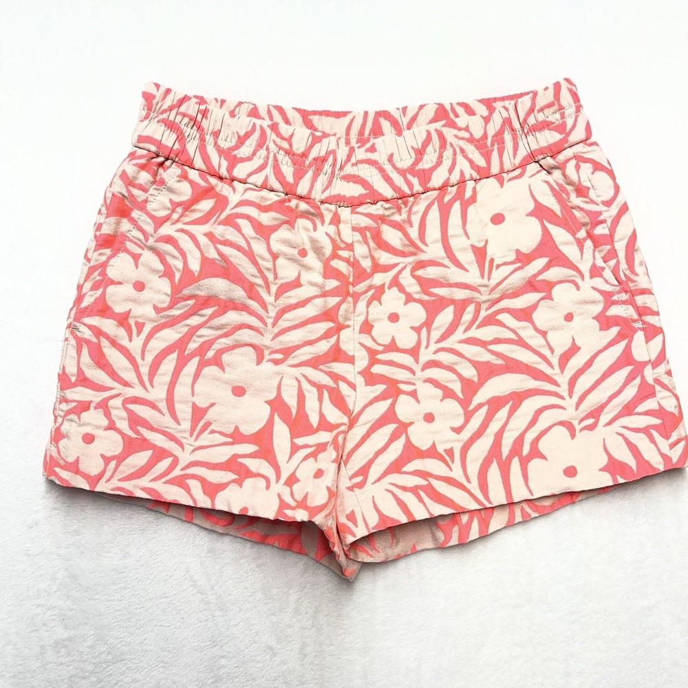 J Crew‎ Jaquard Pull On Shorts Women's 00 Hibiscus Tropical Beach Summer Coastal